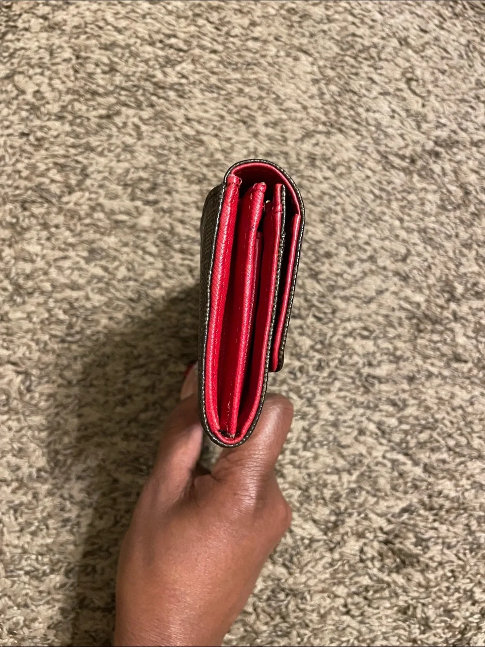 Michael Kors Brown MK Logo Continental Wallet with Red Trim